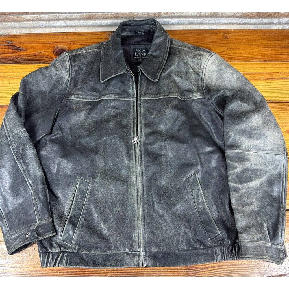 Jos A Bank Men Signature Collection Soft Leather Bomber Jacket XL Fantastic Fade